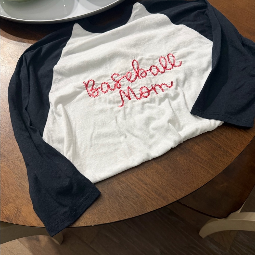 Baseball Mom Raglan Tee - White & Black